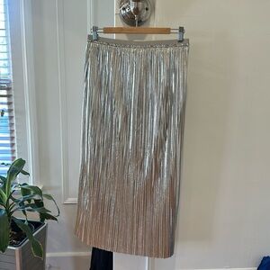 NWT Anthropologie Maeve silver shiny midi skirt